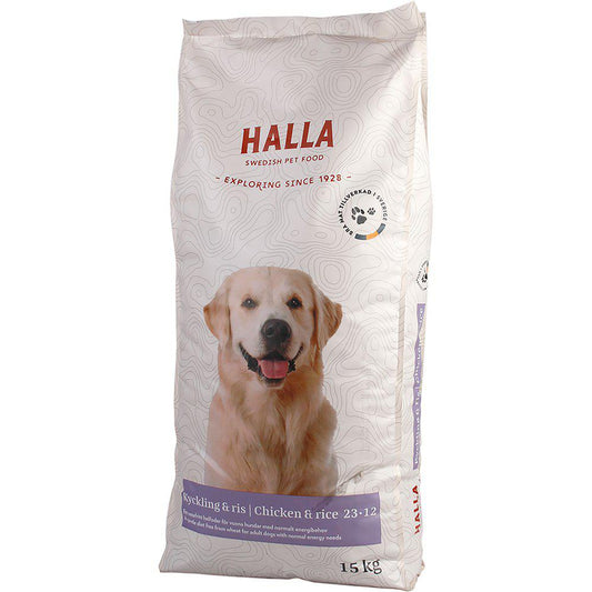 Halla - Hundfoder Kyckling & Ris 23-12 15kg